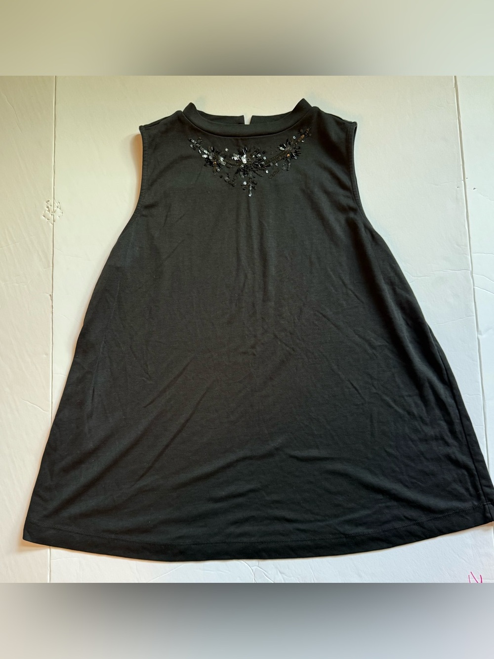 LOFT Black Sleeveless Top with Textured Sequin Neckline Womens Large